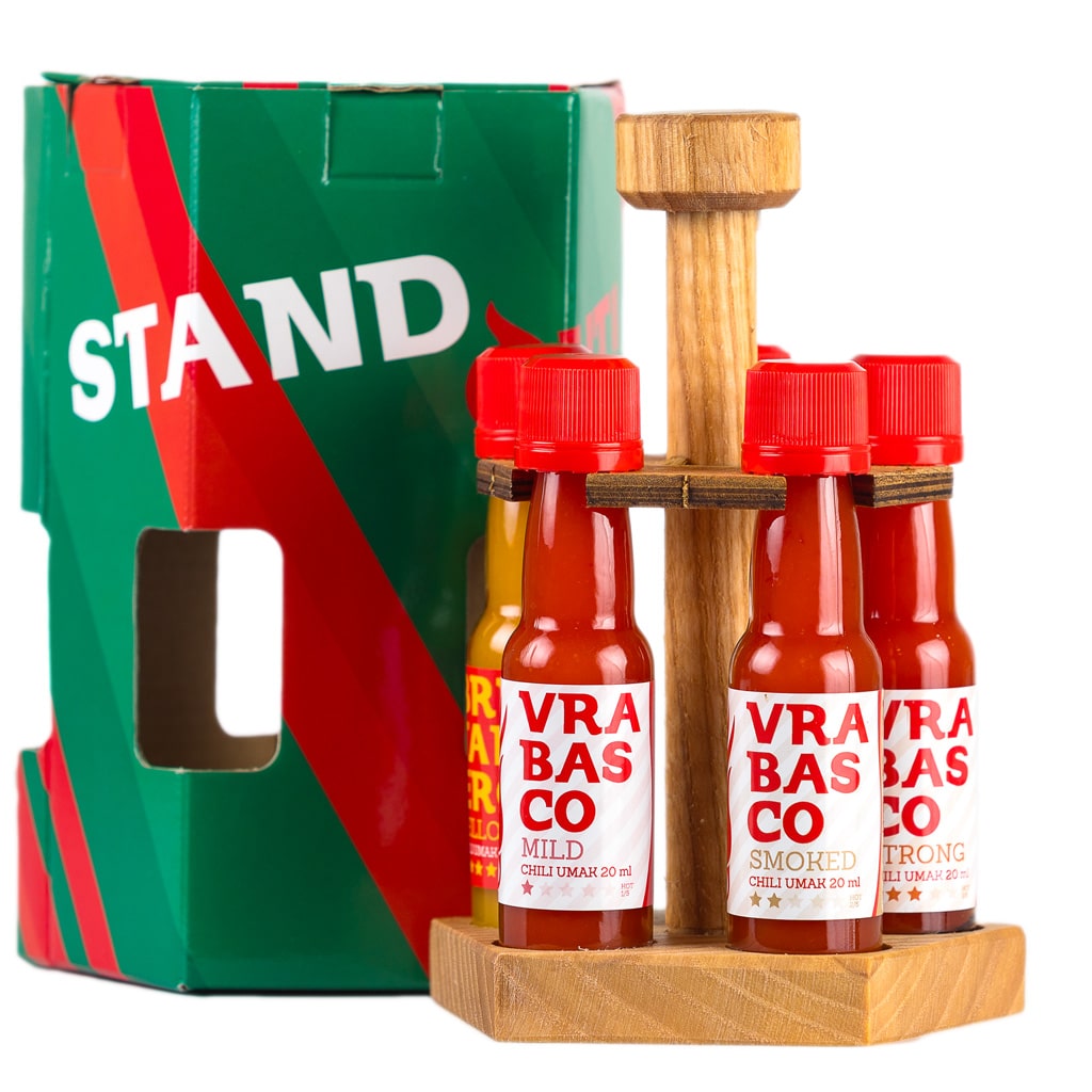 Drveni stalak s 5 ljutih umaka 20ml 3 Drveni stalak s 5 ljutih umaka 20ml